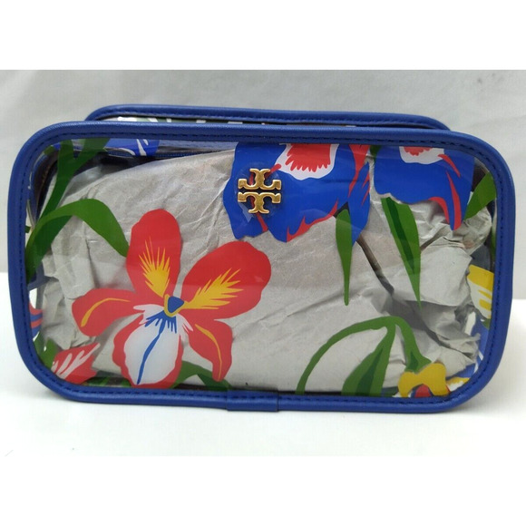 Tory Burch Clear Plastic Multicolor Flower Zipper Closure Cosmetic Pouch Wallet - Picture 7 of 13
